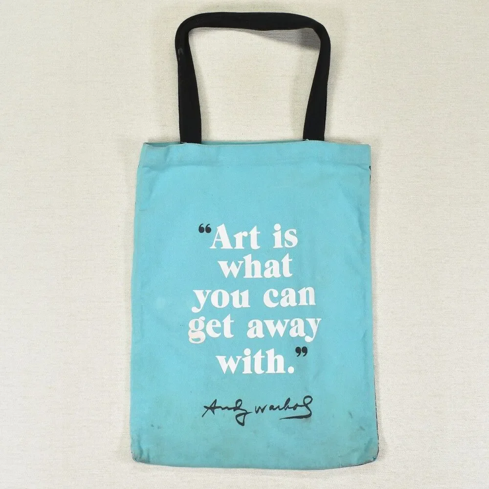 Andy Warhol Flowers Canvas Tote Bag Aqua Teal Blue Art Is What You Can Get Away